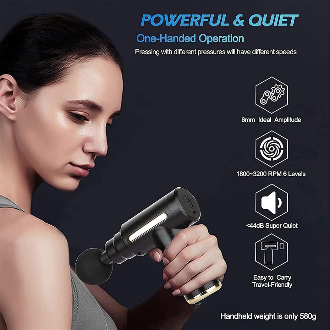 Massage Gun, 6-Speed Muscle Percussion Massager, Quiet Hand Massager, Mini Massage Gun for Neck, Back, Arms, Legs, Shoulders